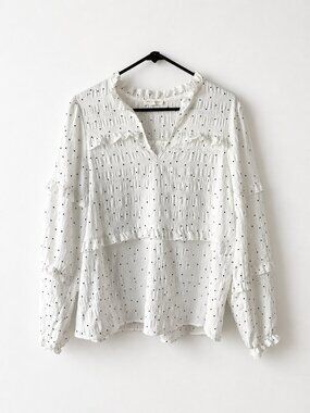 Blu Pepper Polka Dot Ruffle Blouse Cottagecore Boho Peplum Top M